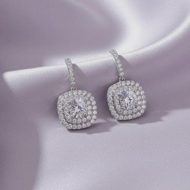 Double Halo Round Diamond/Moissanite 14K Gold Plated Women's