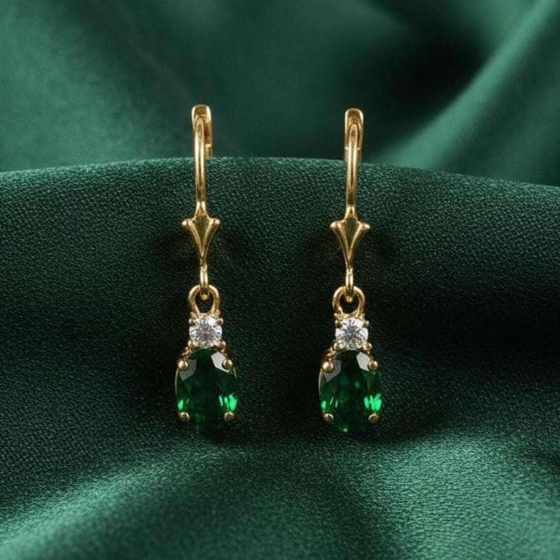 Oval Emerald Drop Earrings — View 2