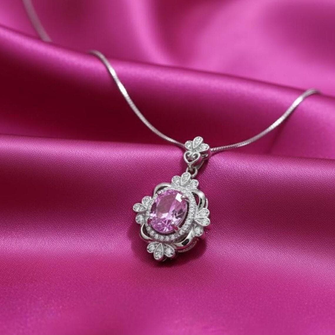 Vintage Pink Sapphire Pendant Necklace — View 2