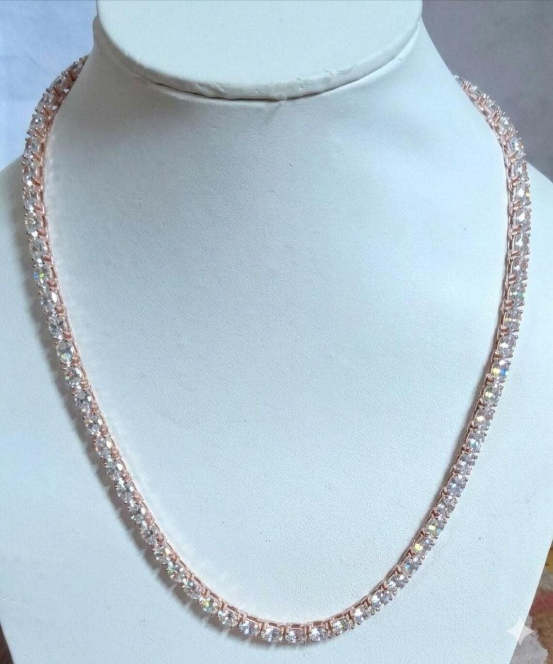 Moissanite Oval 6x4 mm Tennis Necklace: Platinum Over — View 5