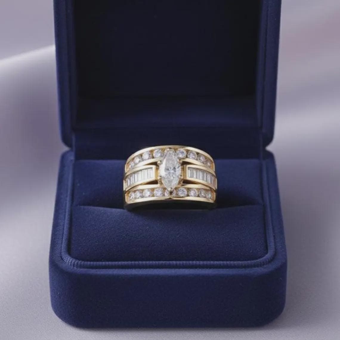 Marquise Diamond/Moissanite Unisex Statement Ring 14K Gold Plated — View 6
