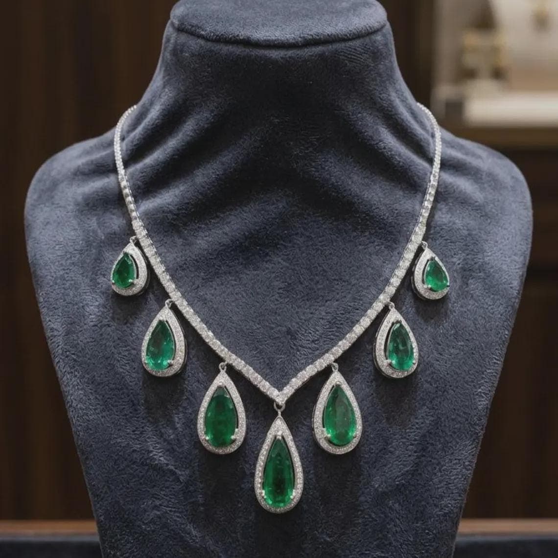 Empress Green Emerald V-Necklace 14K Gold Plated Wedding