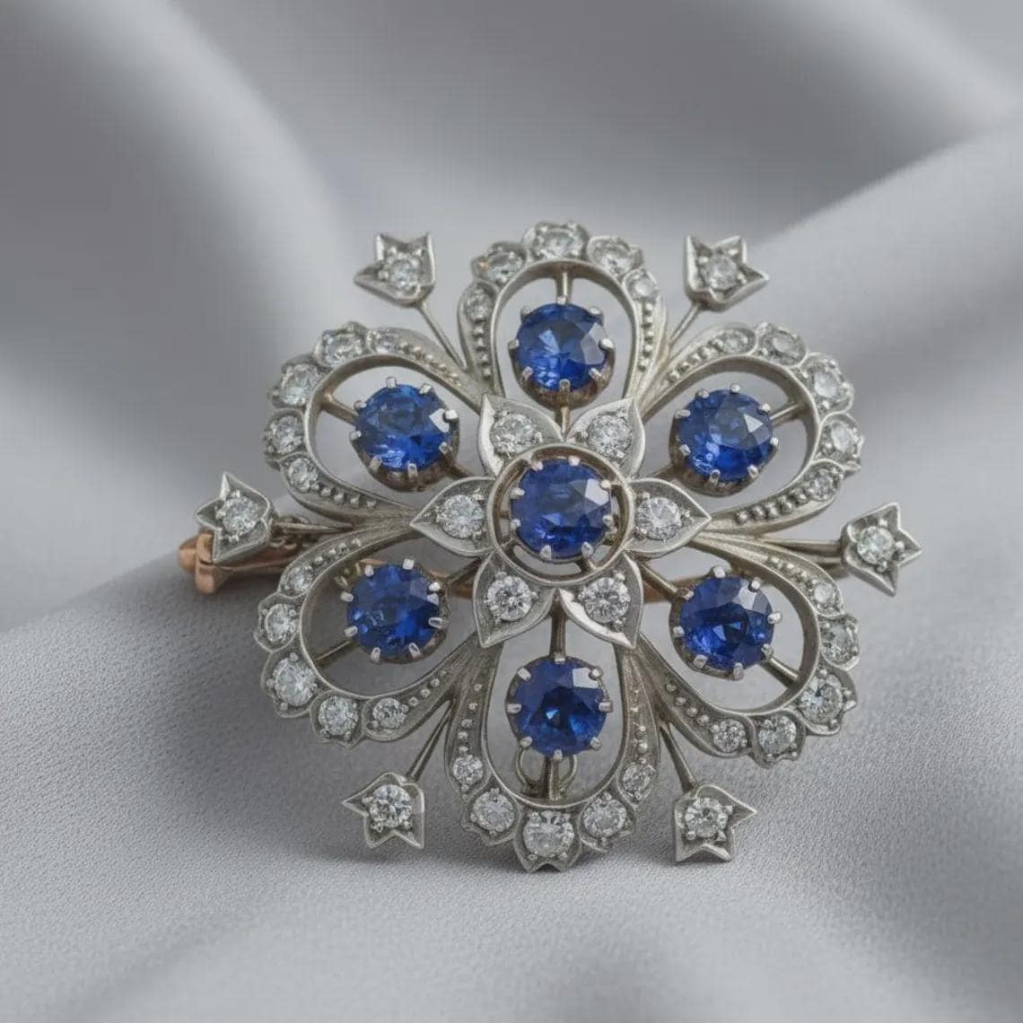 Sapphire & Diamond Floral Brooch
