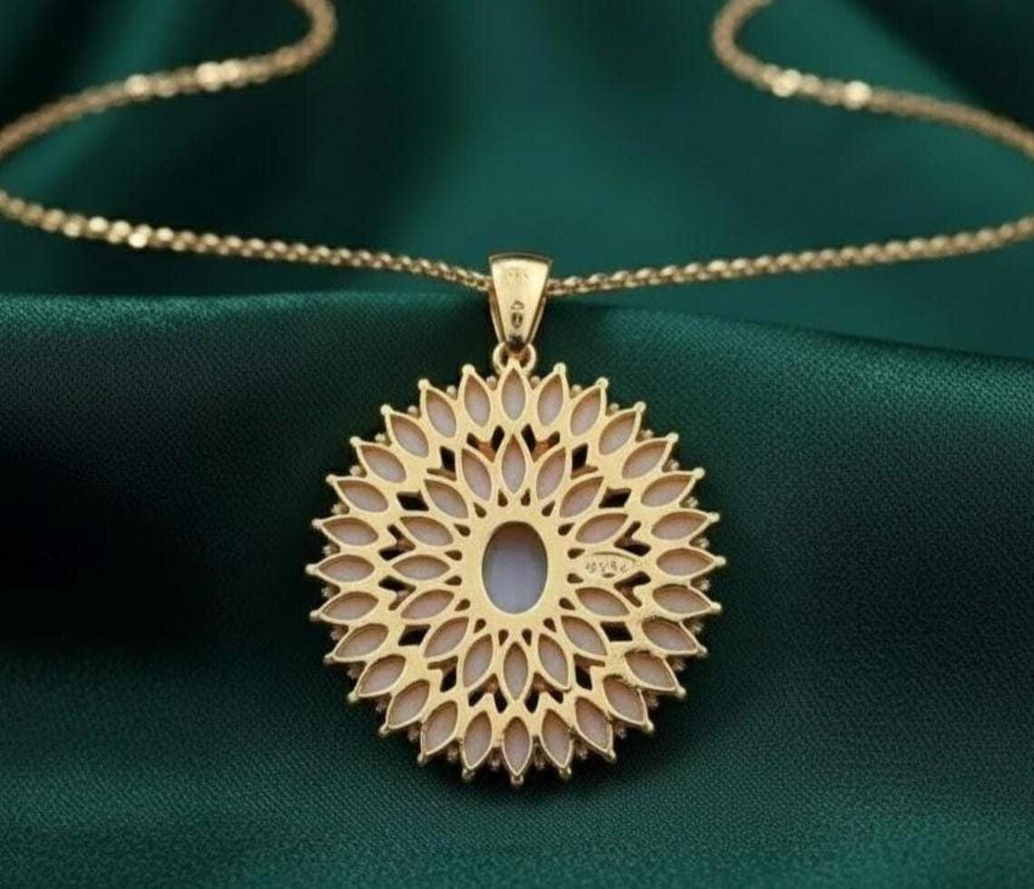 Marquise Opal Sunburst Pendant Necklace — View 2
