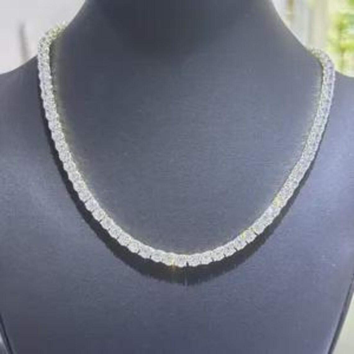 Moissanite Round Tennis Necklace: Platinum Over 925 Sterling — View 4