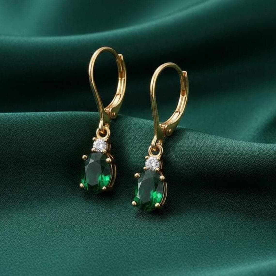 Oval Emerald Drop Earrings — View 3