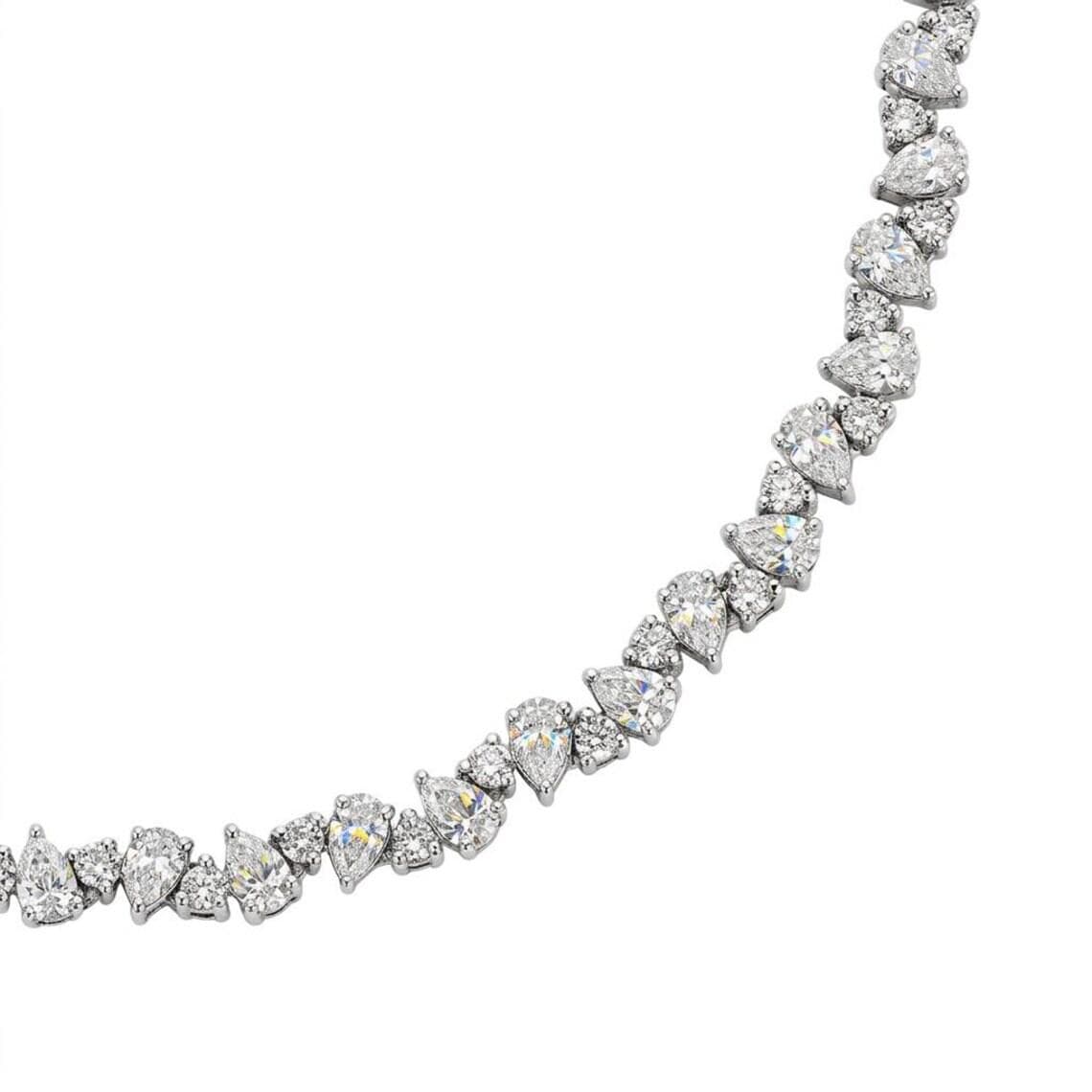 Dainty Pear Cut Diamond Tennis Necklace — View 2