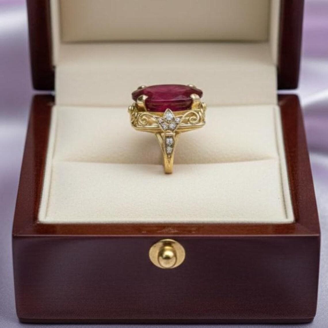 14K Gold Plated Vintage Red Ruby & Diamond — View 5