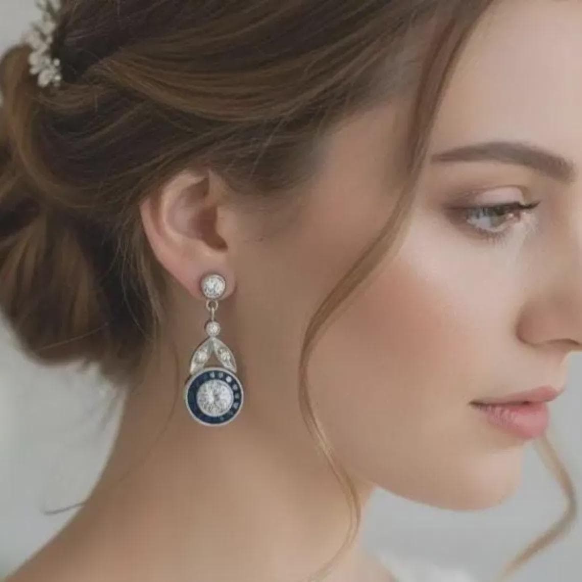 Art Deco Sapphire Diamond Drop Earrings — View 5