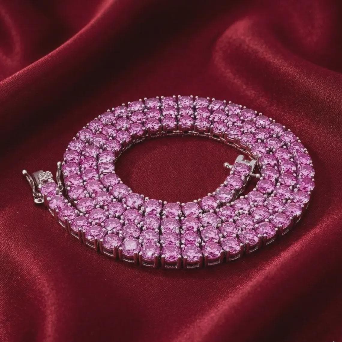 18Ct Pink Sapphire Tennis Necklace — View 6