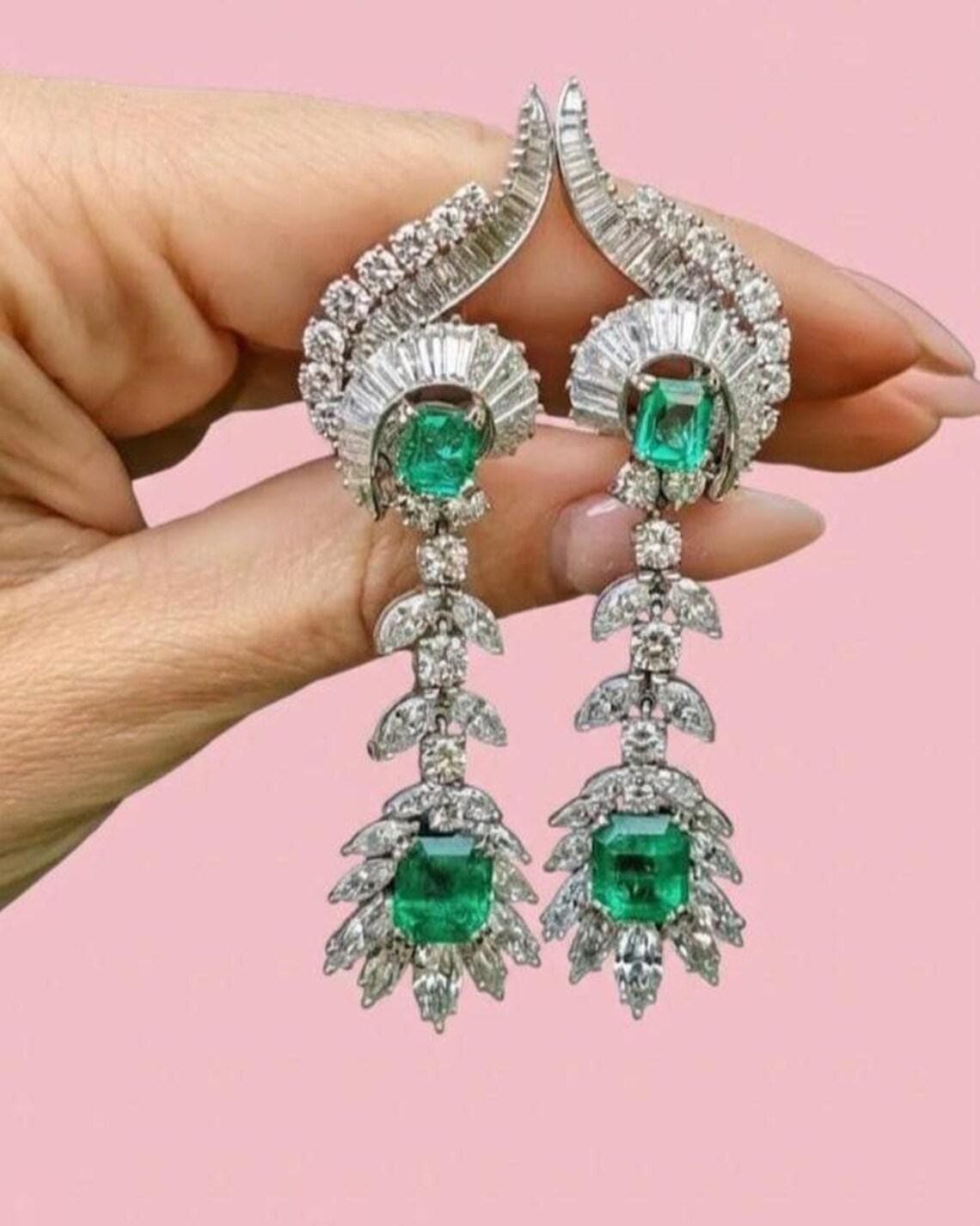 Emerald Green Art Deco Statement Dangle Earrings