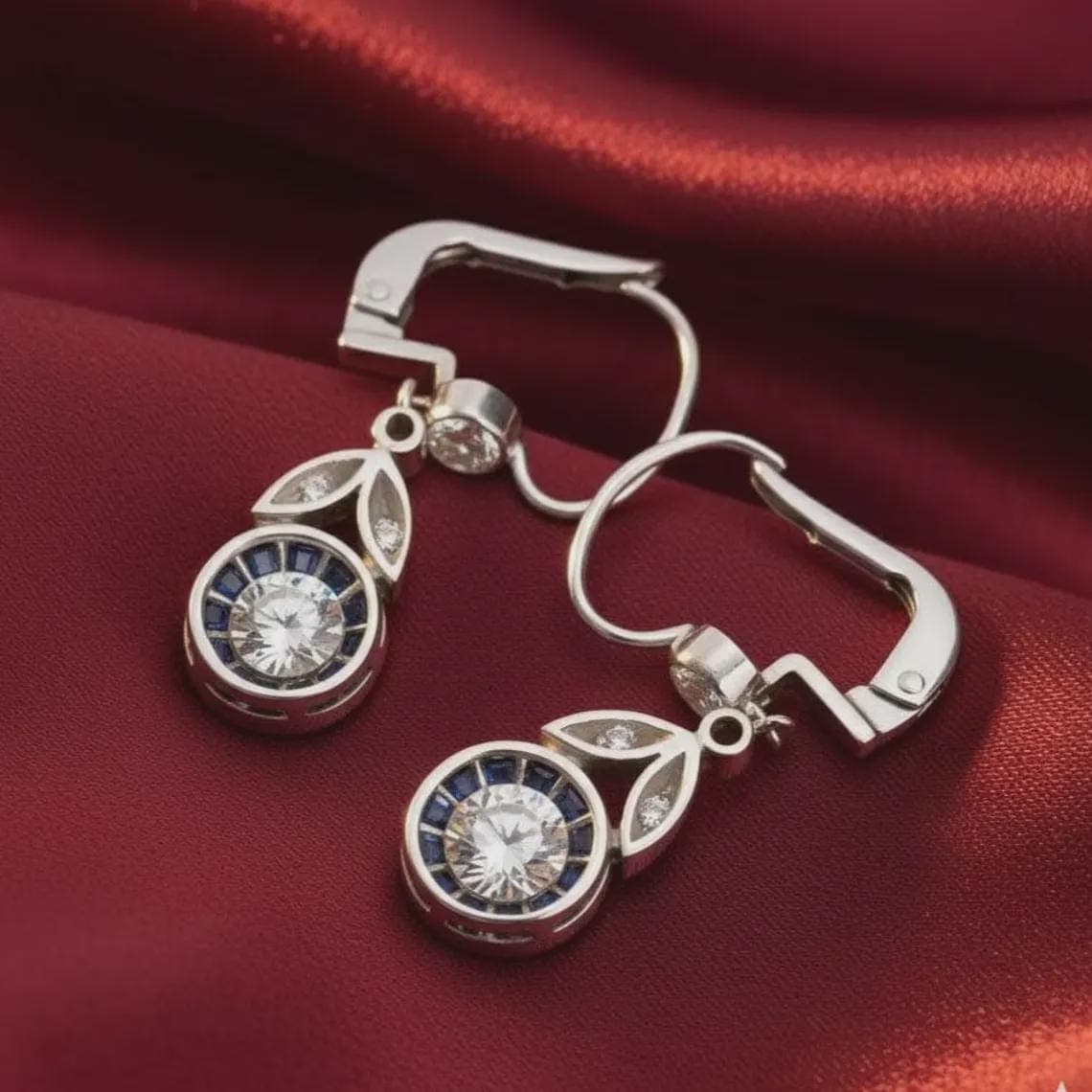 Art Deco Sapphire Diamond Drop Earrings — View 4