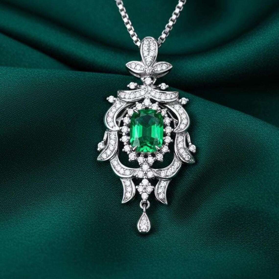 Oval Emerald Halo Pendant