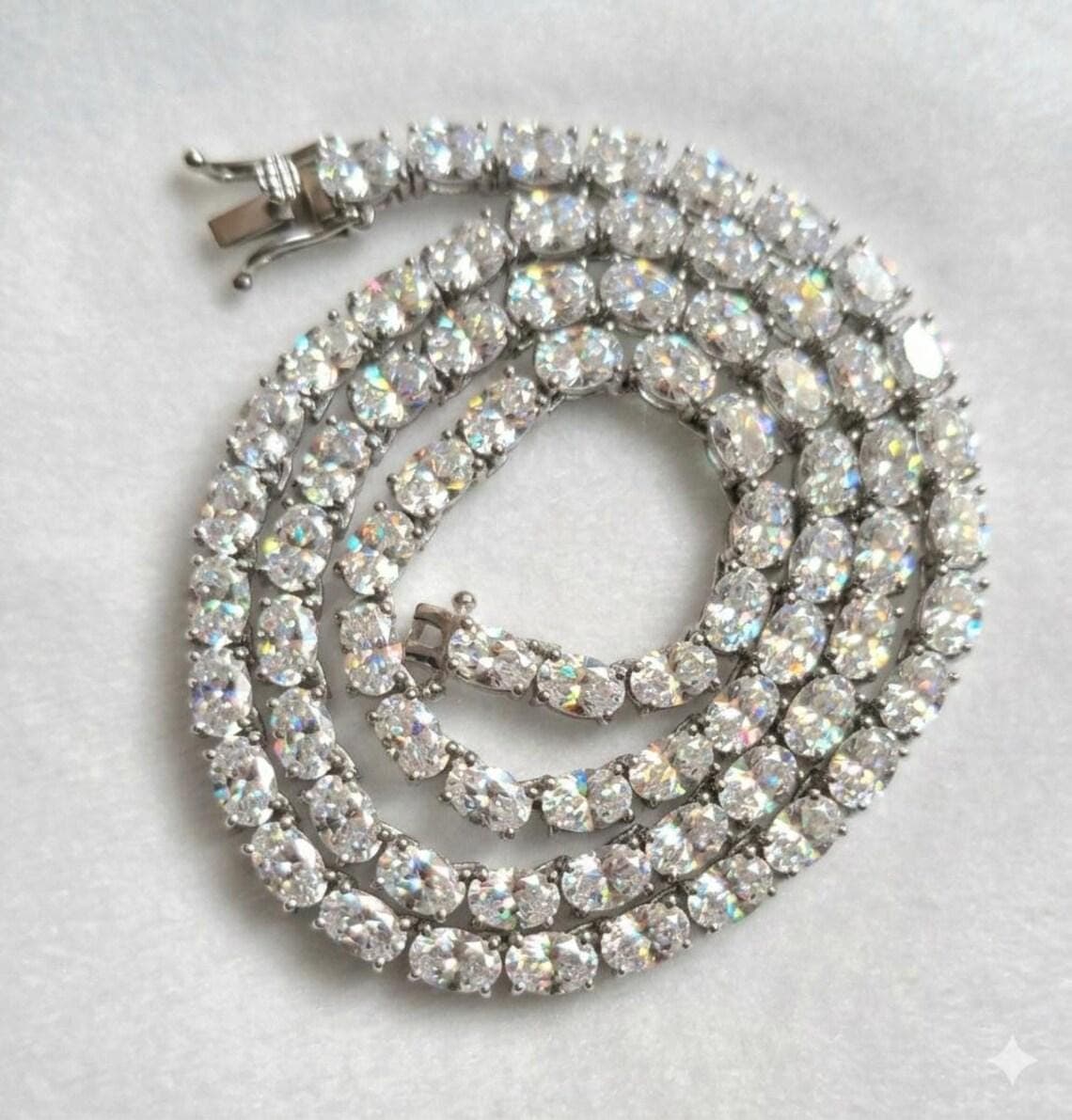Moissanite Oval 6x4 mm Tennis Necklace: Platinum Over — View 2