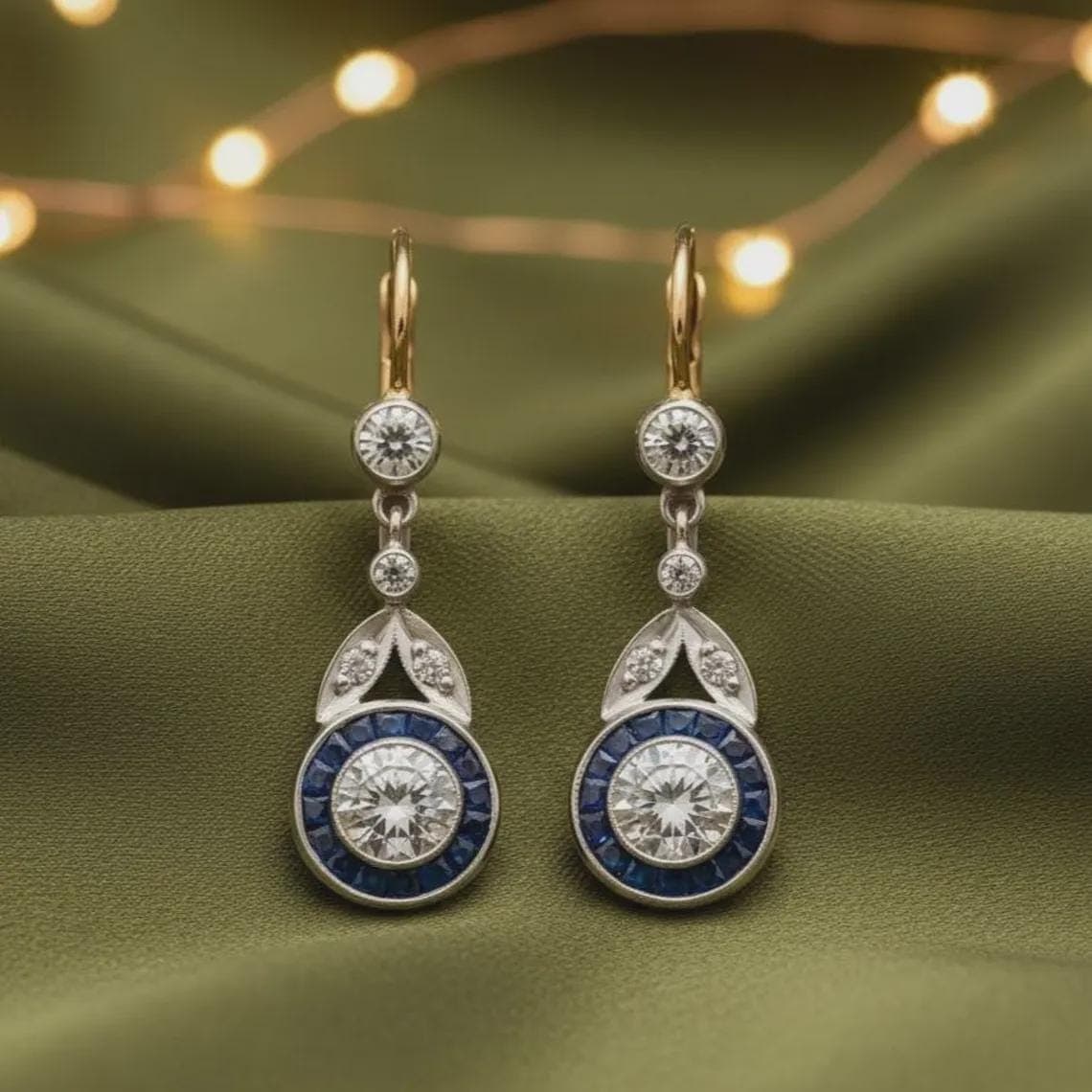Art Deco Sapphire Diamond Drop Earrings