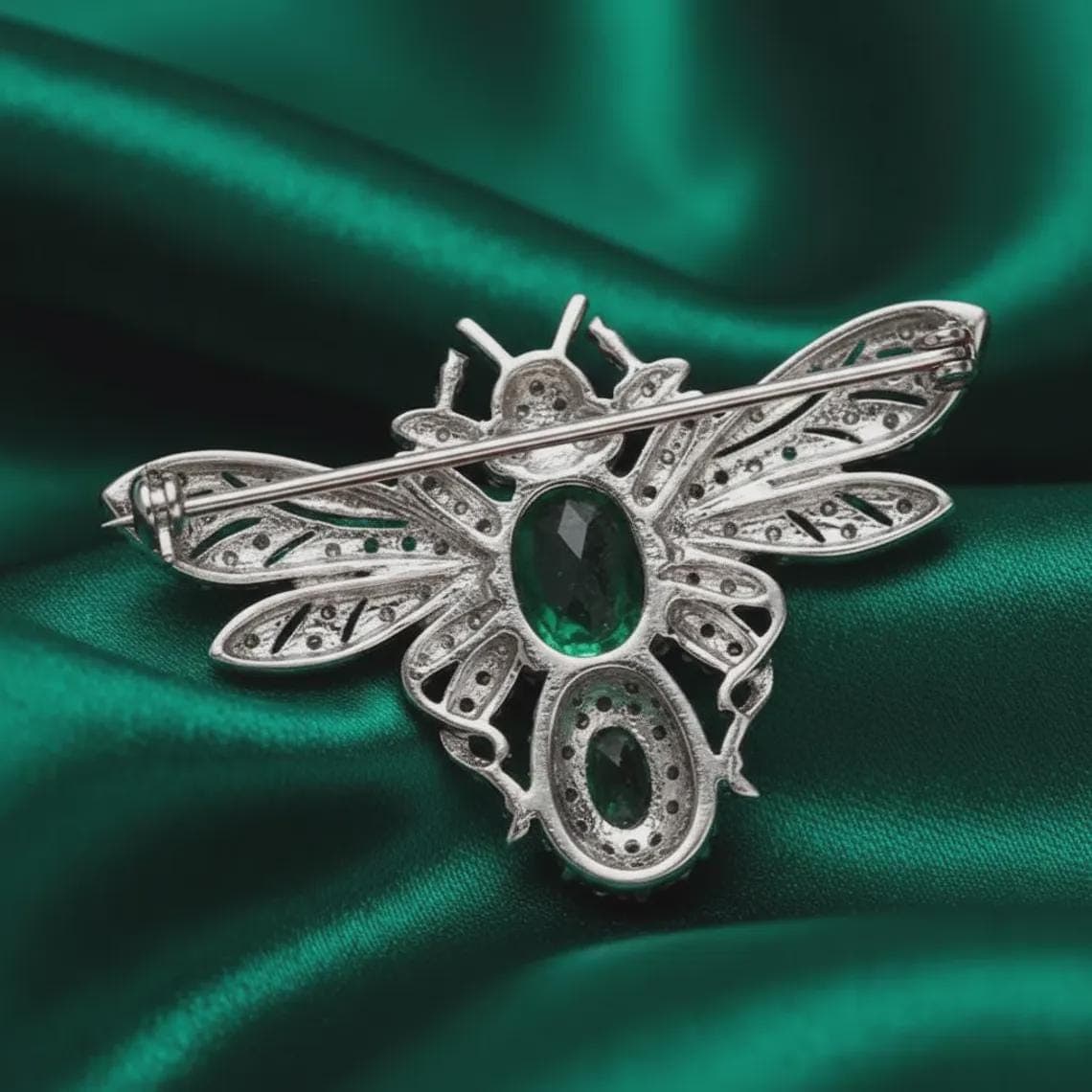 Emerald Moissanite Bee Brooch — View 2