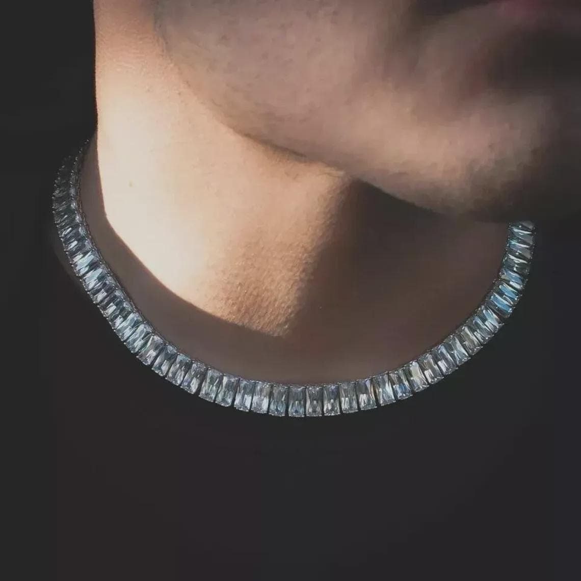 17CT Baguette cz stone Diamond Men's Tennis Necklace — View 4