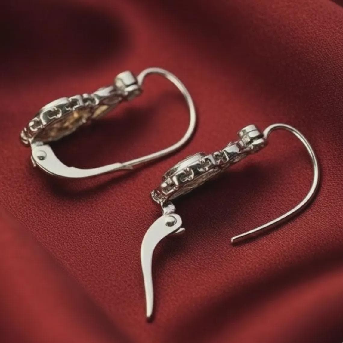 Emerald Moissanite Halo Drop Earrings — View 4