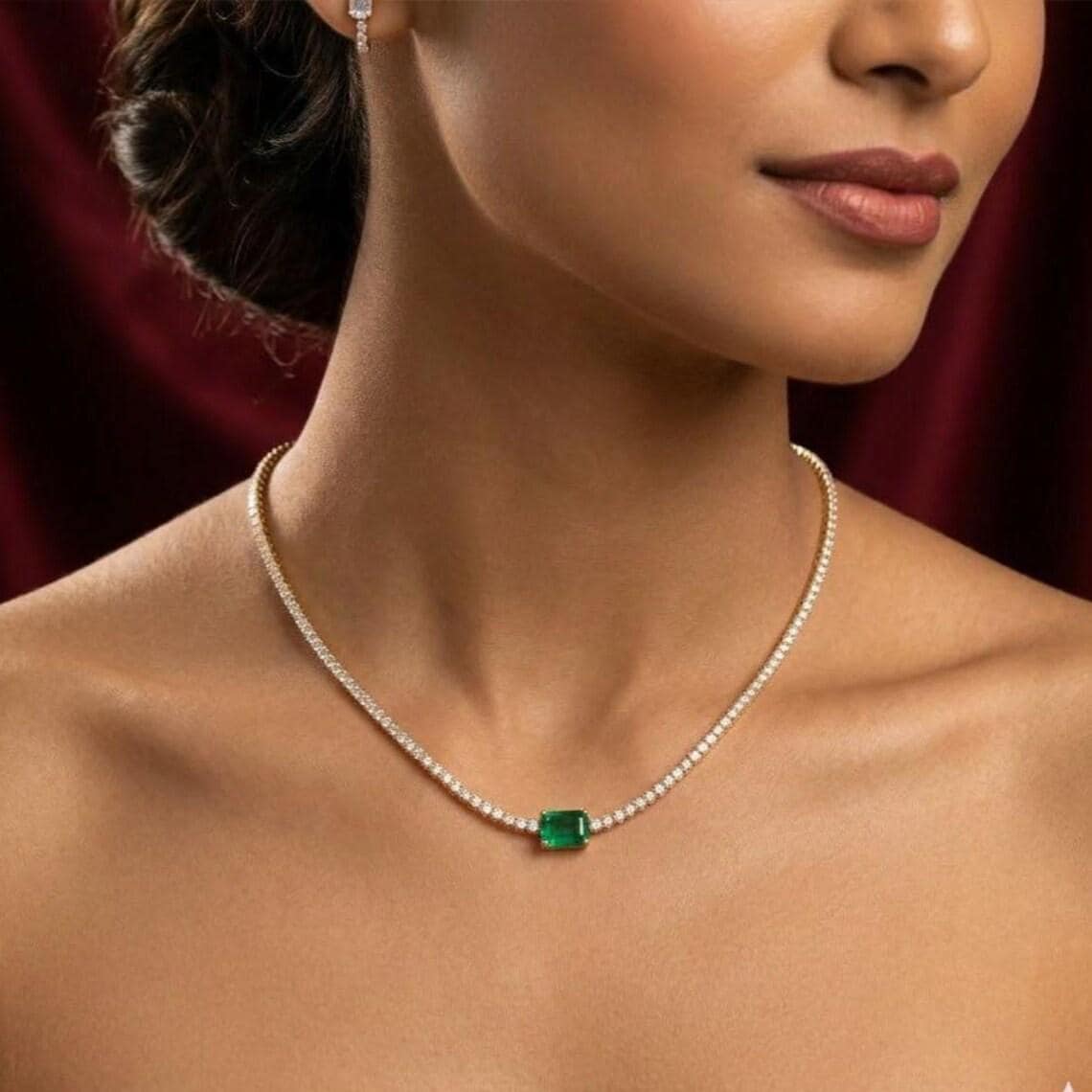 Emerald Solitaire Tennis Necklace