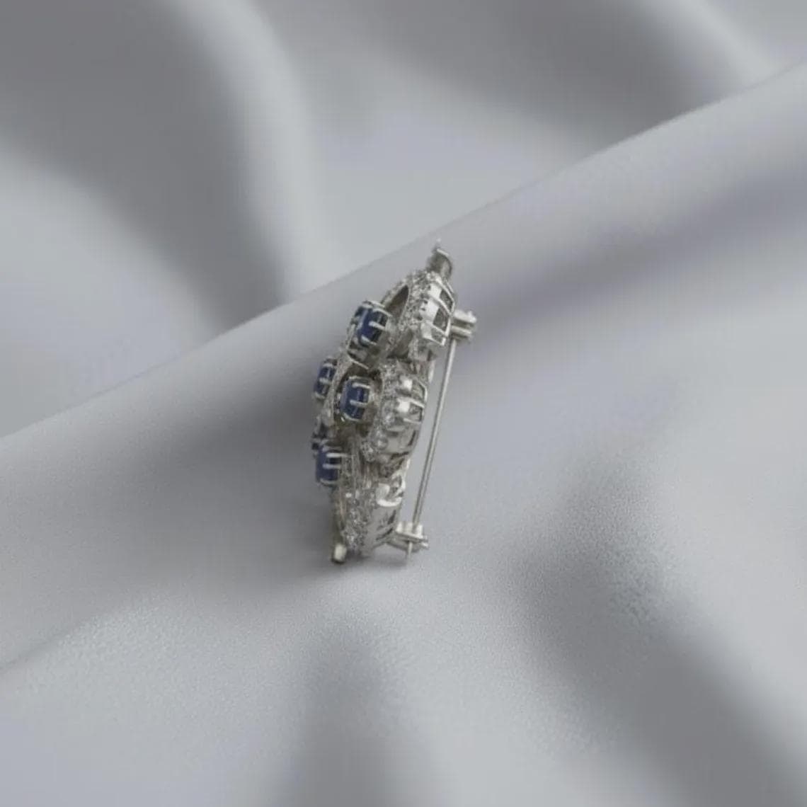 Sapphire & Diamond Floral Brooch — View 5