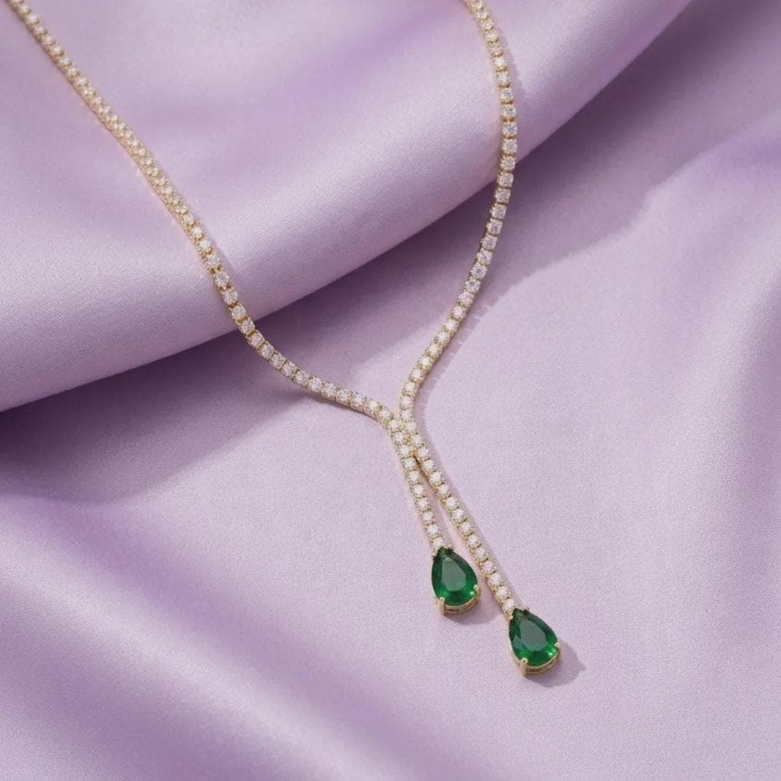 Sparkling Green Emerald Drop & Graduated Diamond Minimalist — View 2