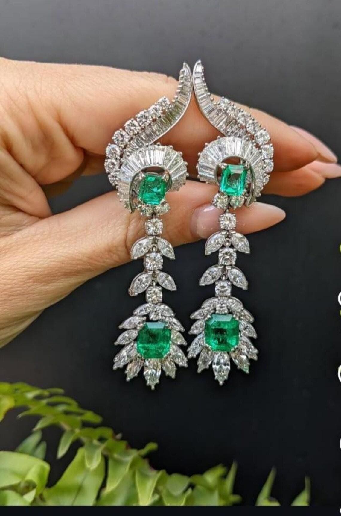 Emerald Green Art Deco Statement Dangle Earrings — View 2