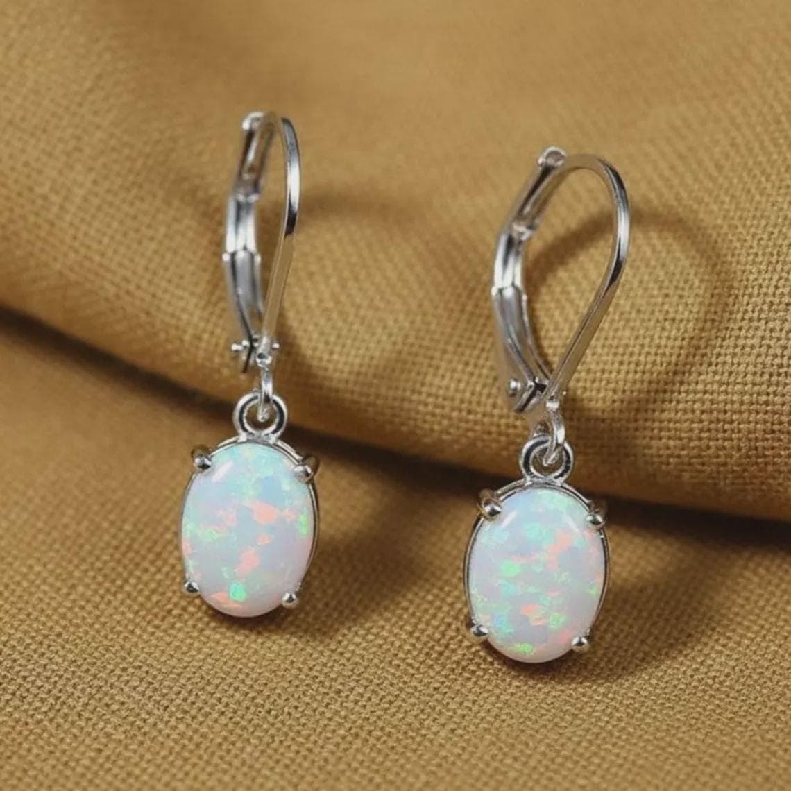 Dainty Oval Fire Opal Boho Bridal Jewelry — View 5