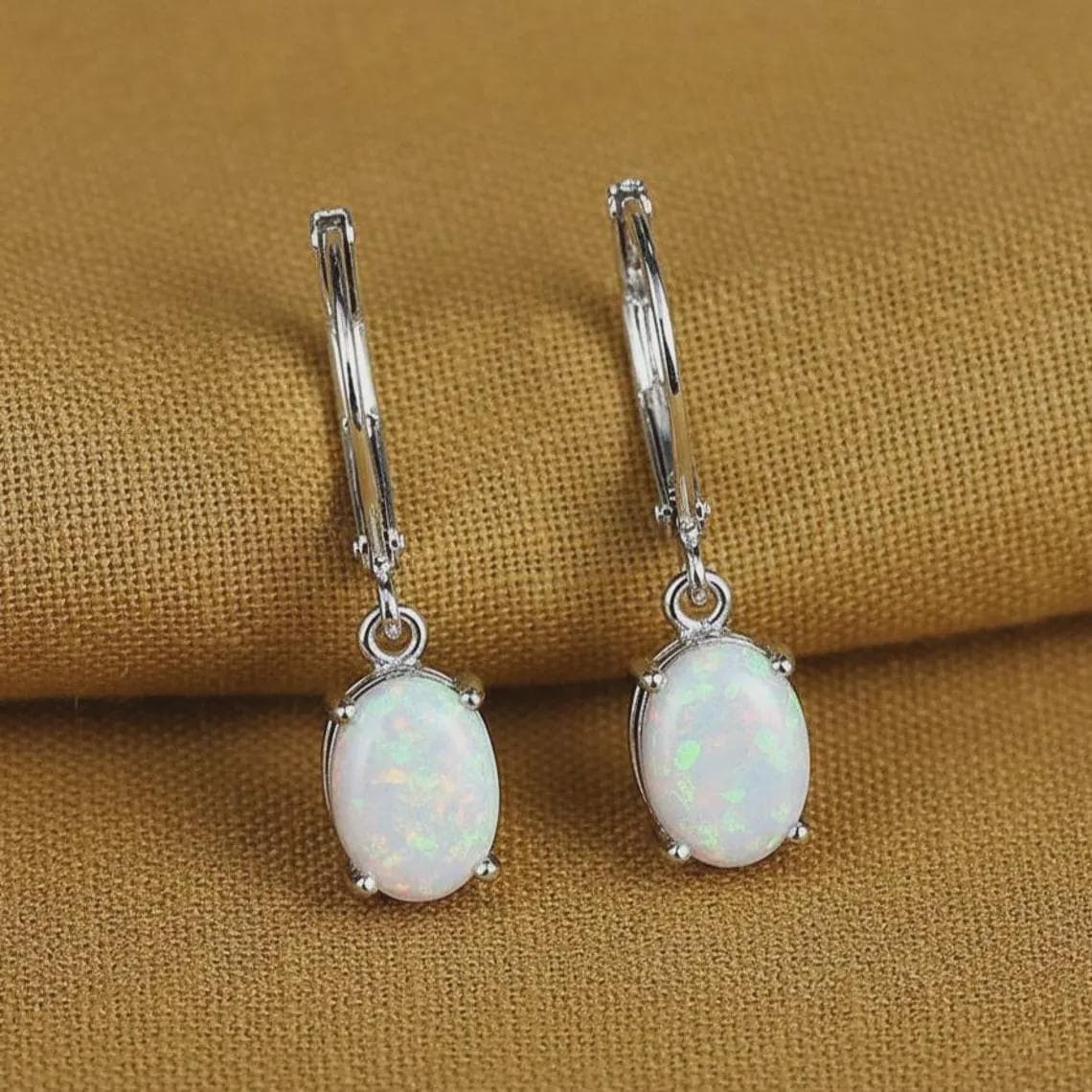 Dainty Oval Fire Opal Boho Bridal Jewelry — View 2