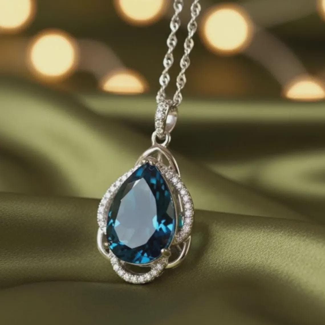 Blue Topaz Teardrop Pendant Necklace — View 2