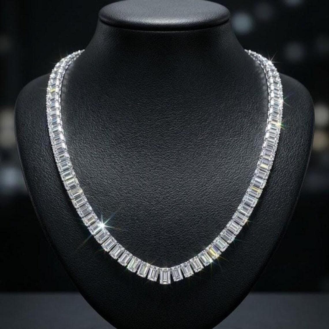 Baguette Diamond Tennis Necklace
