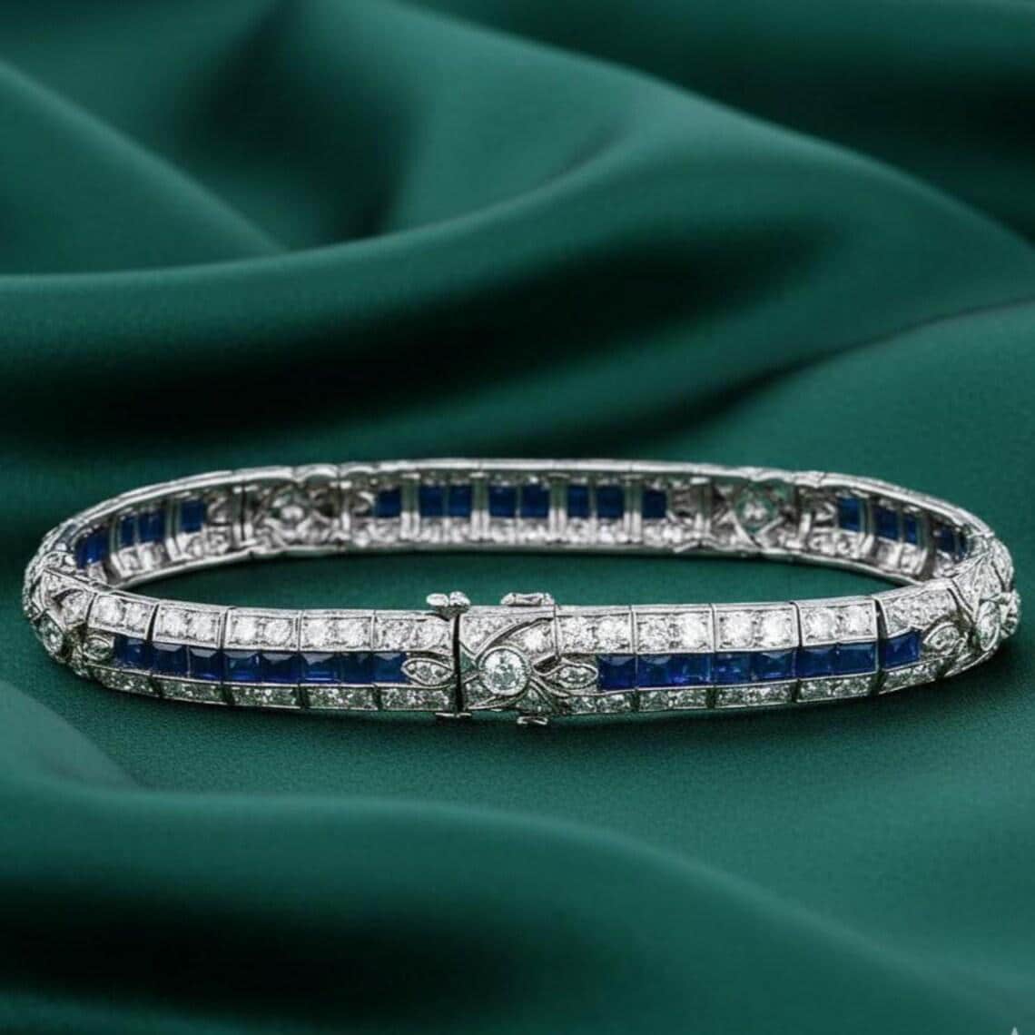 Art Deco Sapphire Diamond Tennis Bracelet — View 3