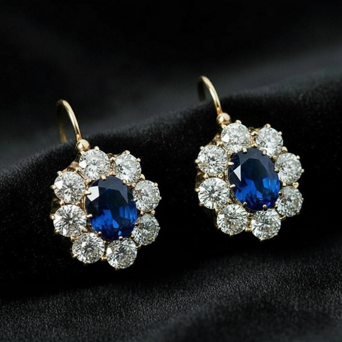 Blue Sapphire CZ Dangle Earrings — View 2