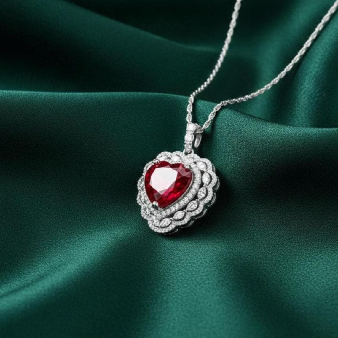 Heart Cut Ruby Halo Pendant — View 3