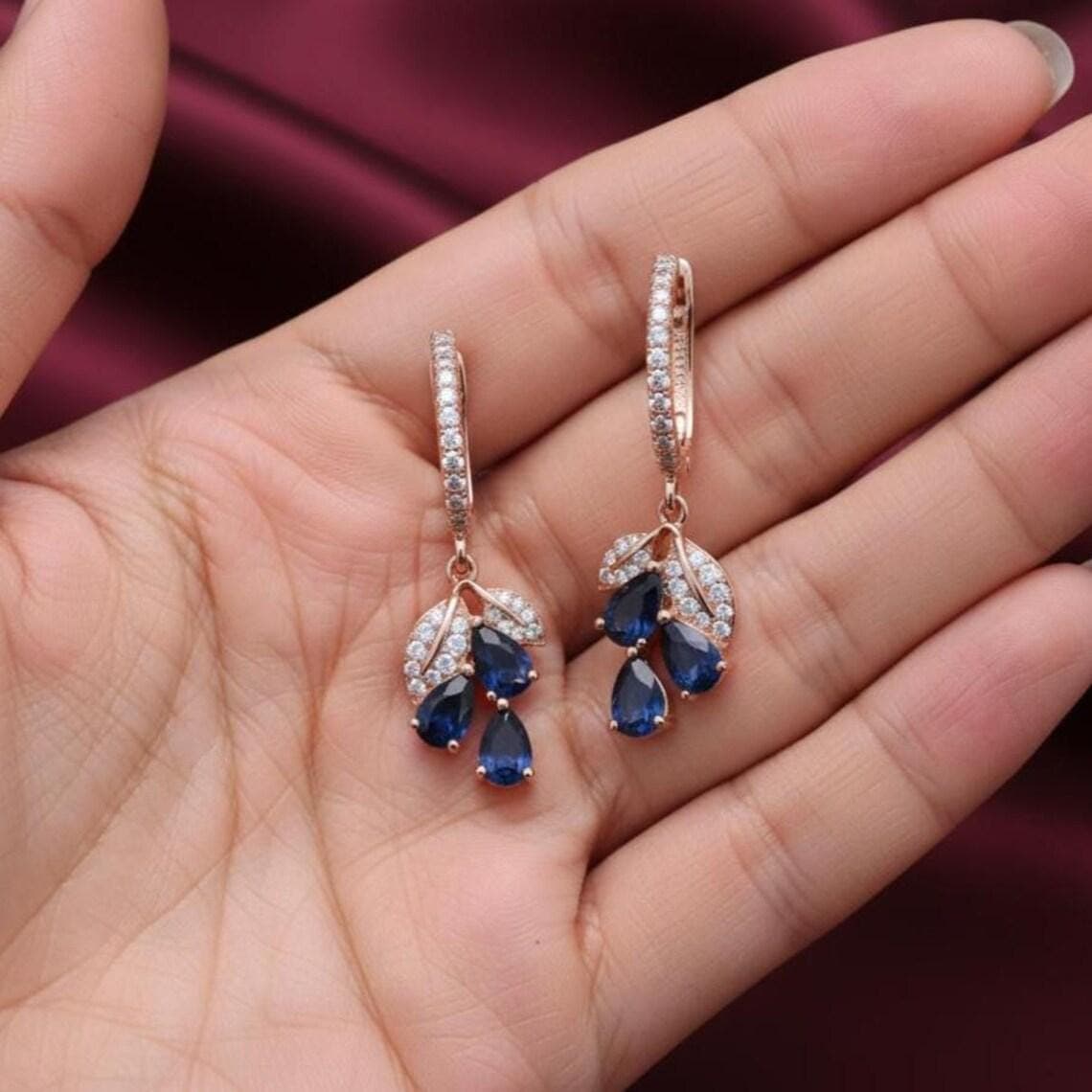 Azure Blue Teardrop Earrings — View 4