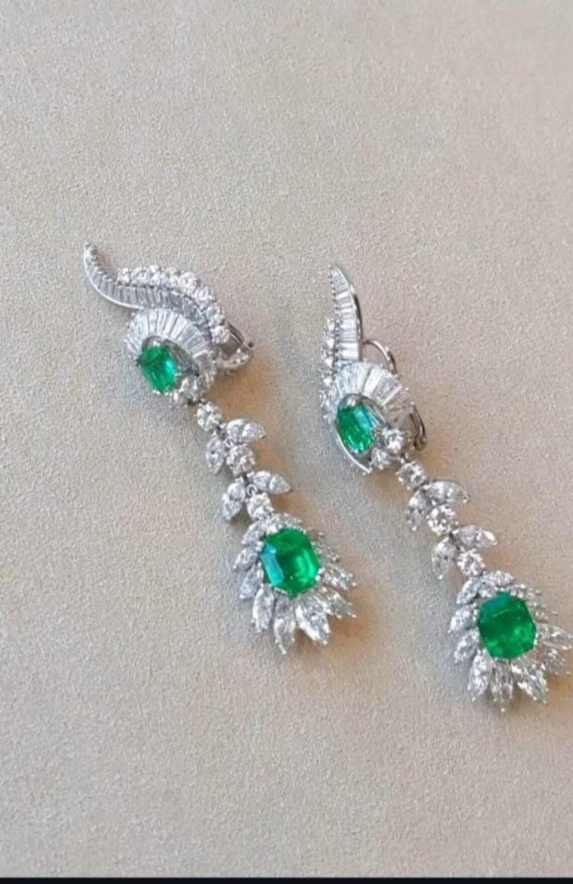 Emerald Green Art Deco Statement Dangle Earrings — View 3