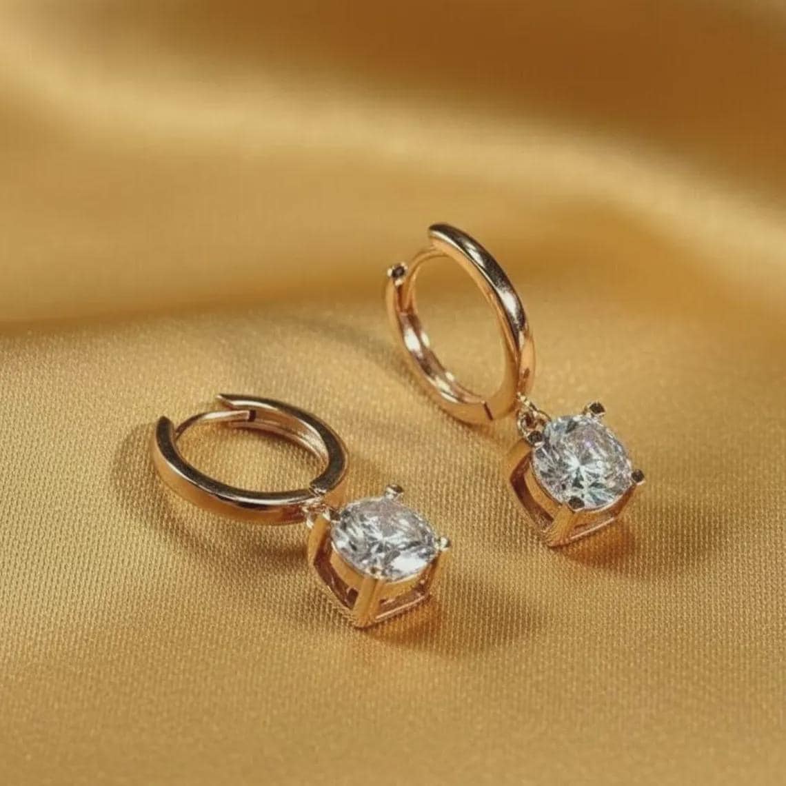 Dainty Round Cut Moissanite Huggie Hoops — View 3