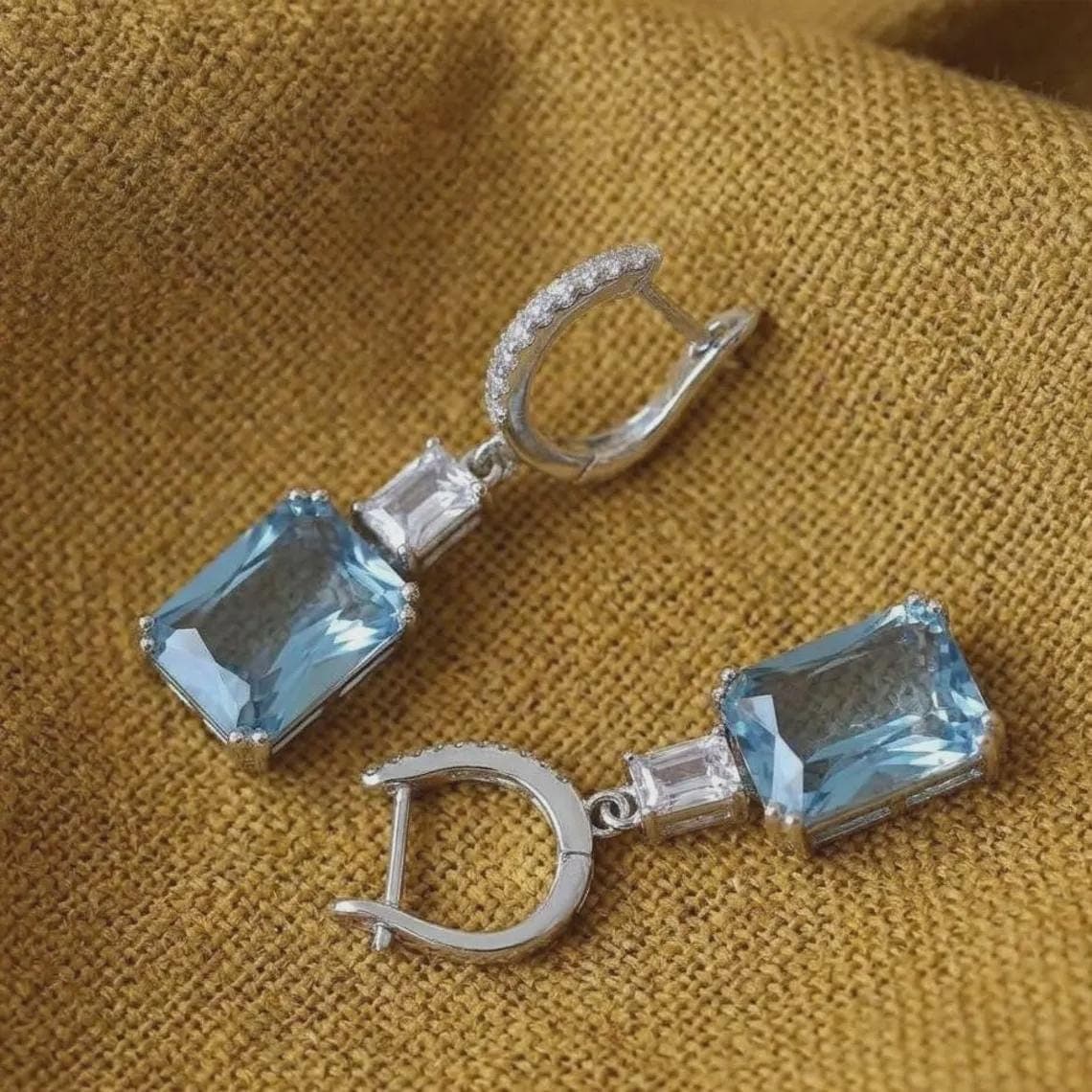 Women's Aquamarine Drop Earrings — View 4