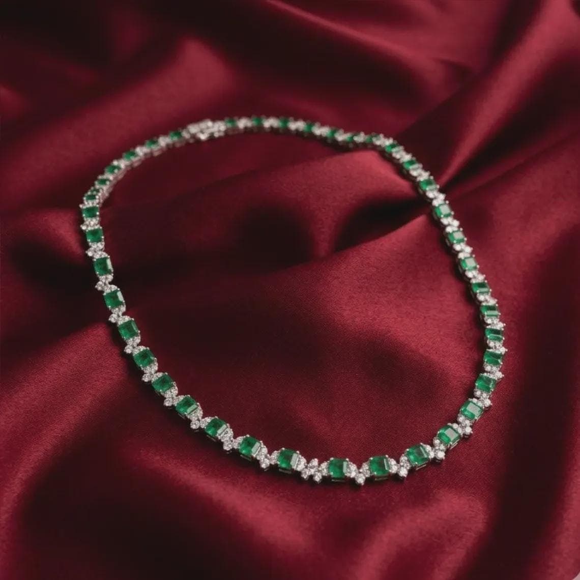 Emerald Diamond Tennis Necklace — View 2
