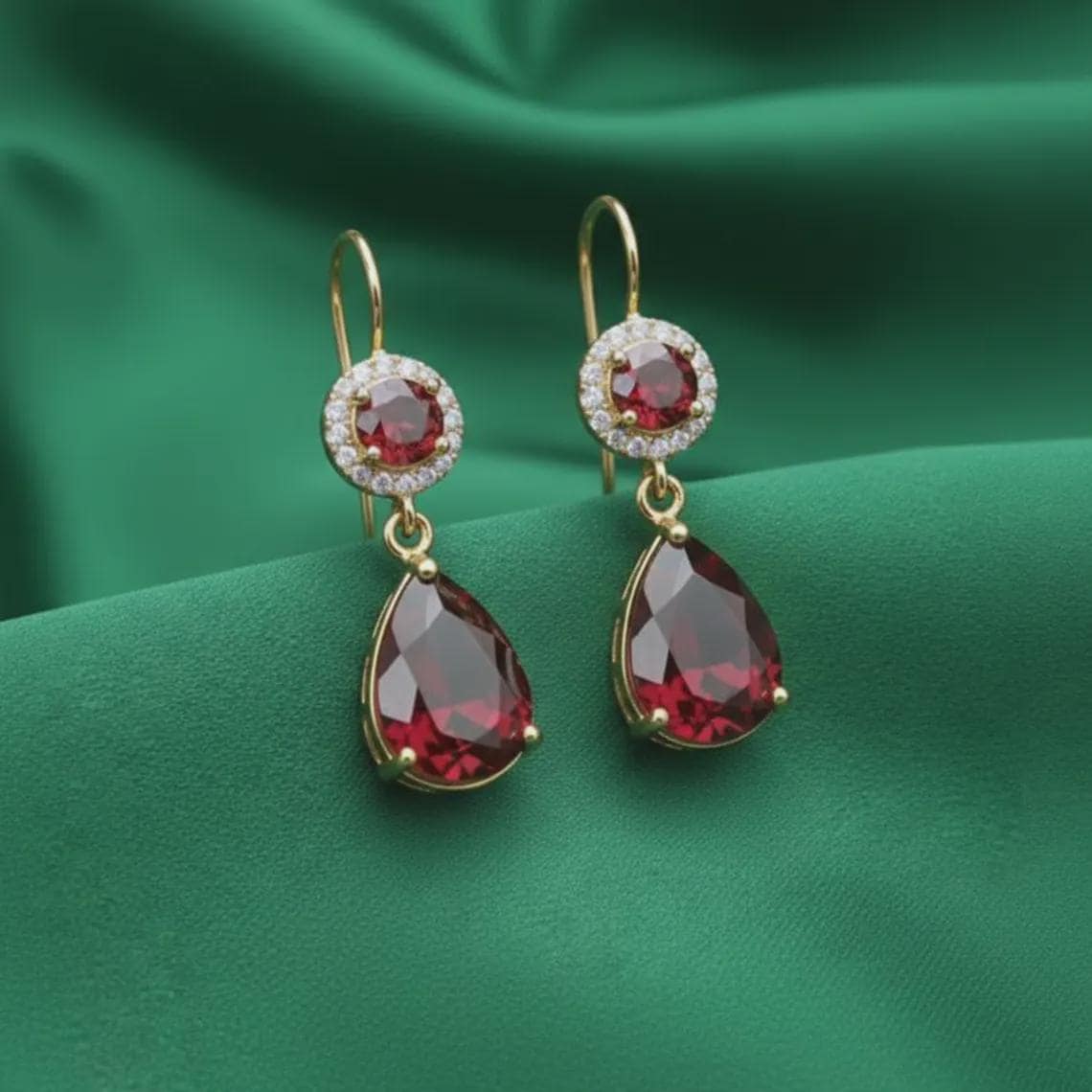 Teardrop Red Garnet Women's Drop Dangles 14K Gold