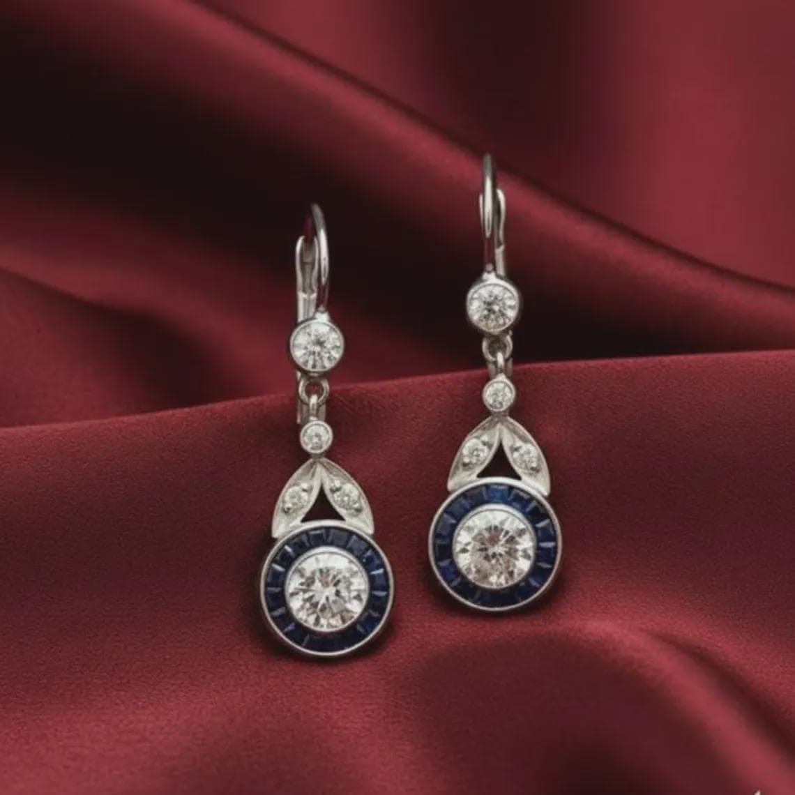 Art Deco Sapphire Diamond Drop Earrings — View 2