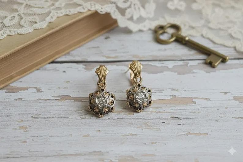 1.00 CT Art Deco Diamond Dangle Earrings