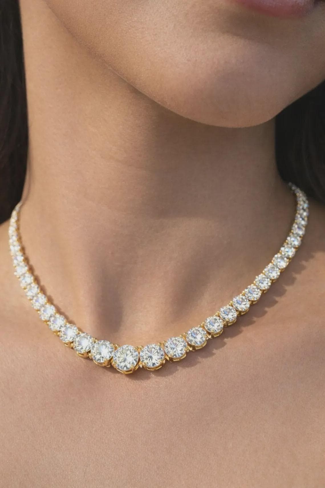 40 CTW Round Cut Moissanite Graduation Tennis Necklace — View 5