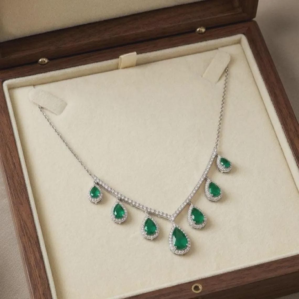Empress Green Emerald V-Necklace 14K Gold Plated Wedding — View 4