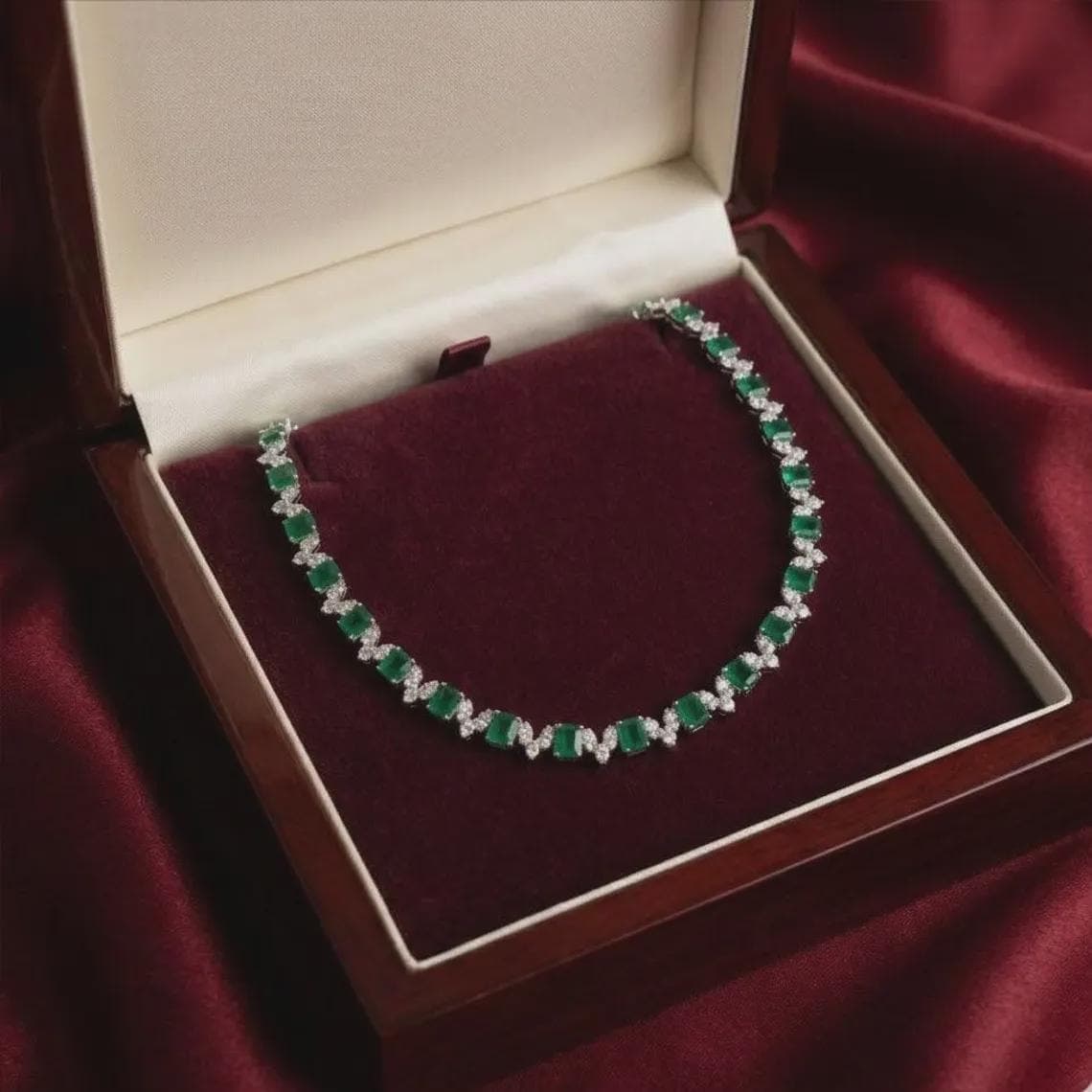 Emerald Diamond Tennis Necklace — View 4