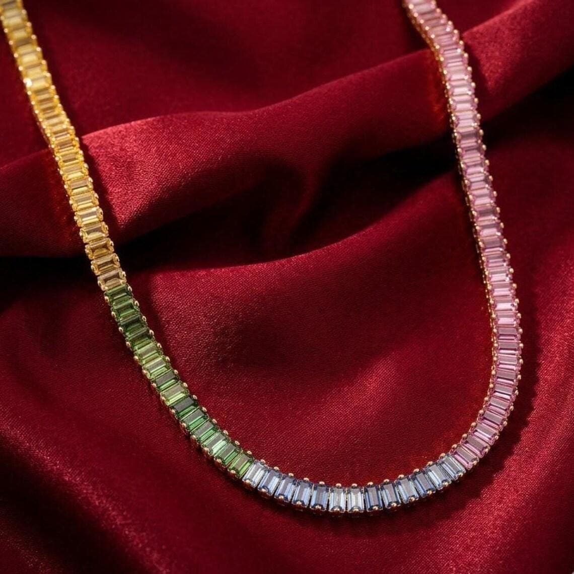Rainbow Emerald Tennis Necklace — View 4