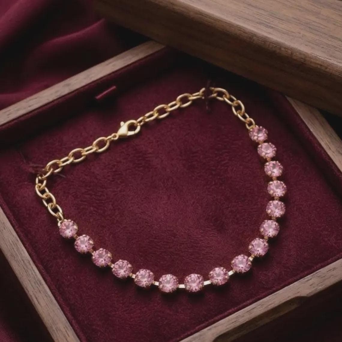 Rosé Blossom Round Cut Pink Sapphire Tennis Necklace — View 4