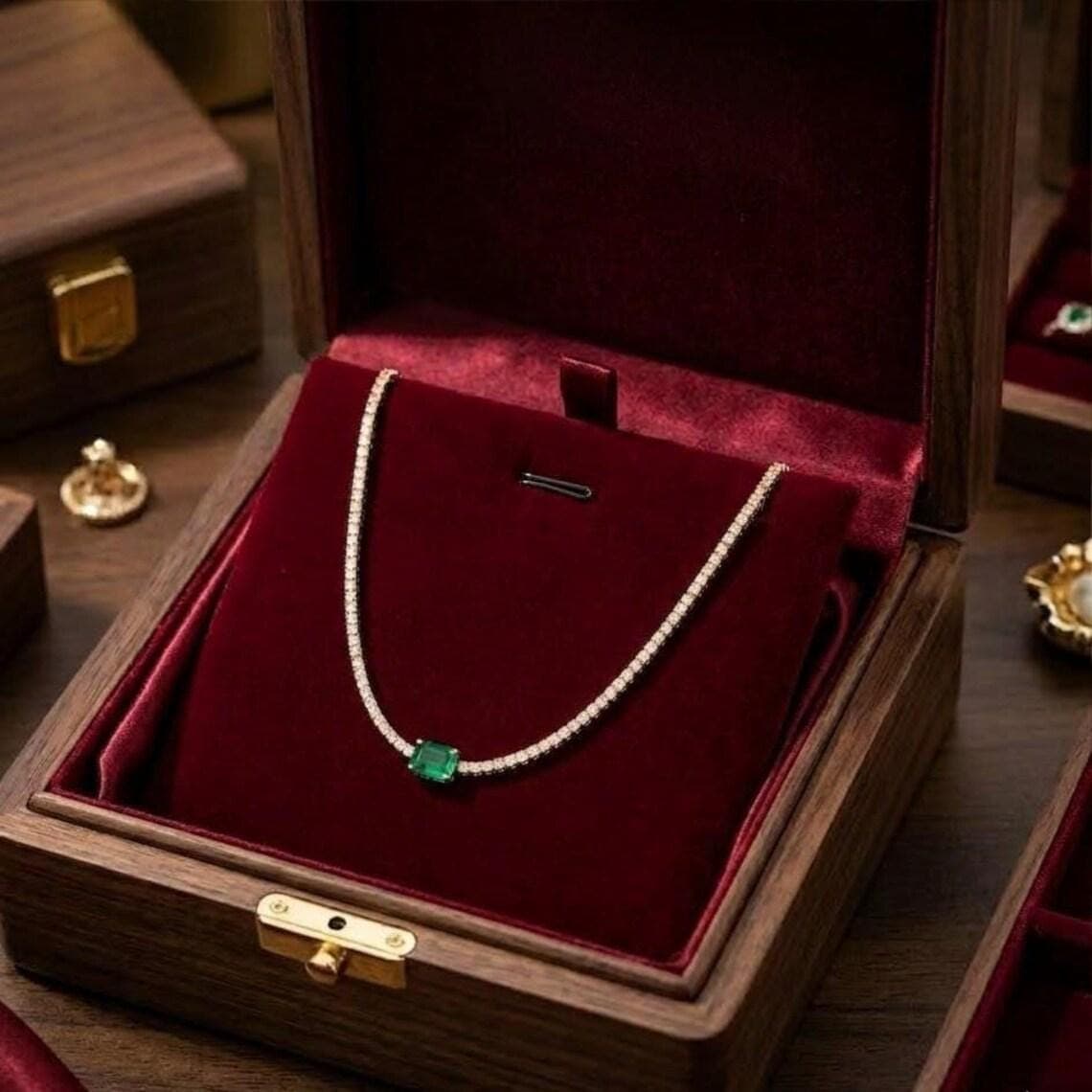 Emerald Solitaire Tennis Necklace — View 4