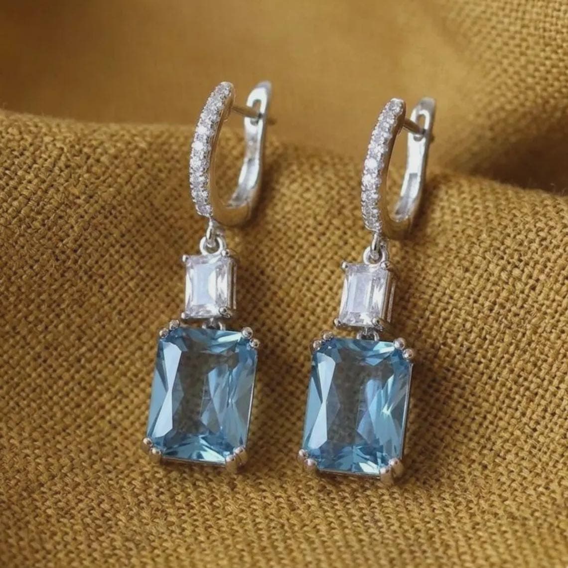 Women's Aquamarine Drop Earrings — View 2