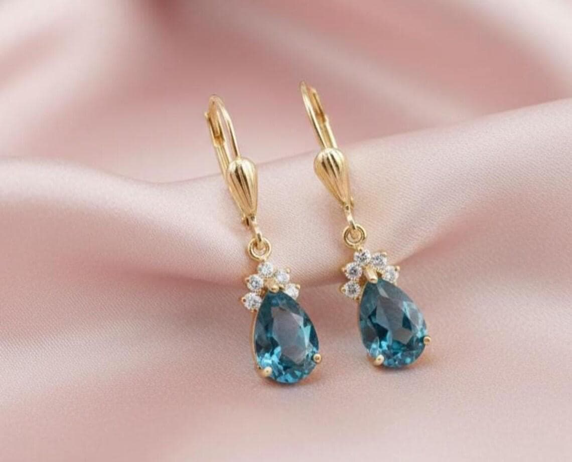 Blue Topaz Teardrop Dangle Earrings