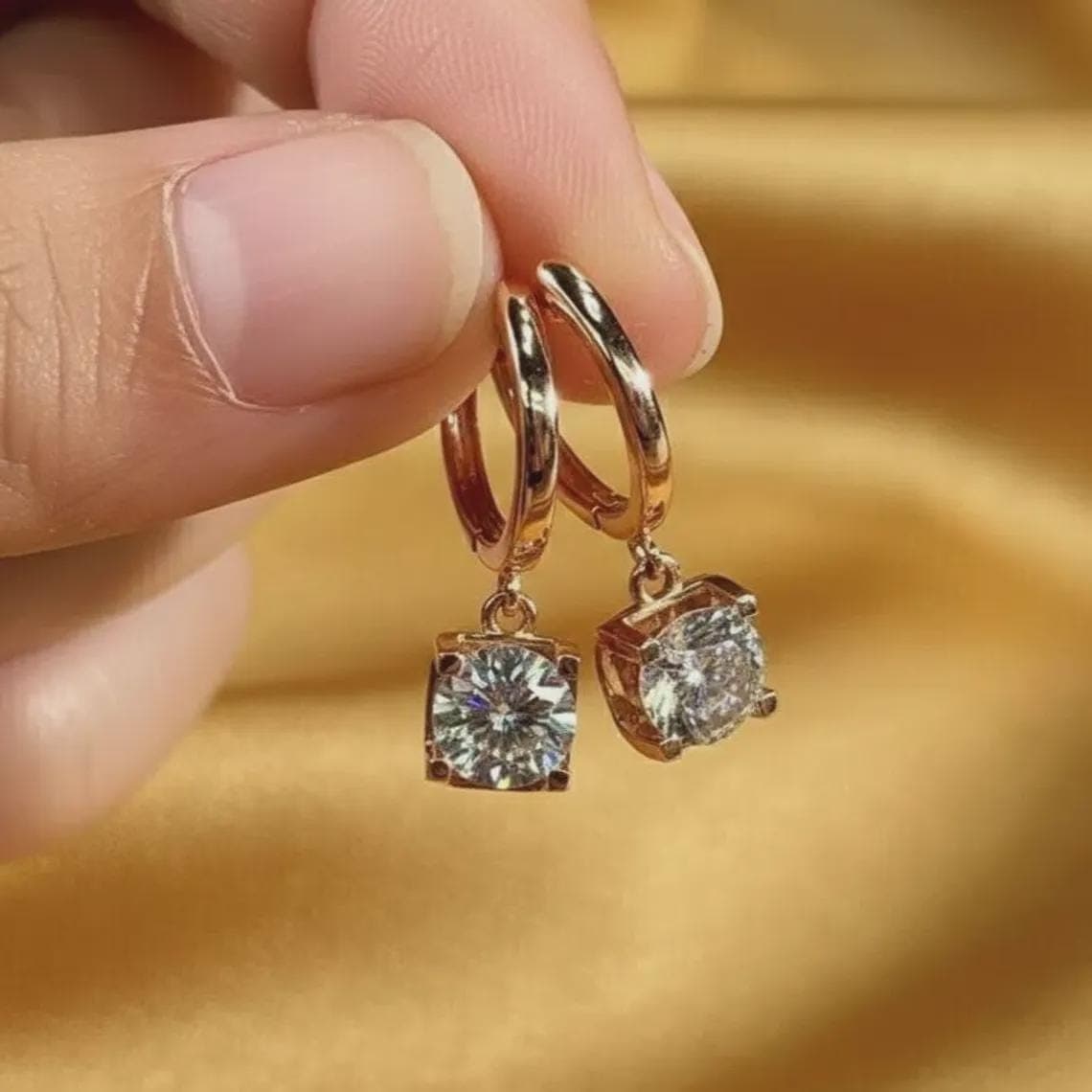 Dainty Round Cut Moissanite Huggie Hoops — View 5